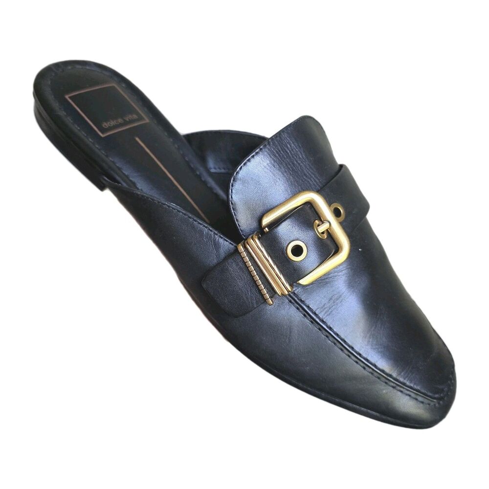 Dolce Vita Santel Black Leather Slip On Mule Loafer W 8.5 MSRP $120